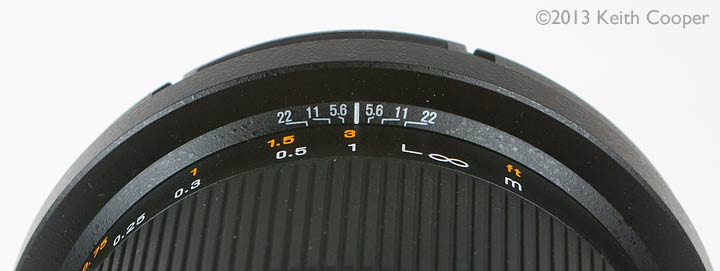 Lens depth of field scale