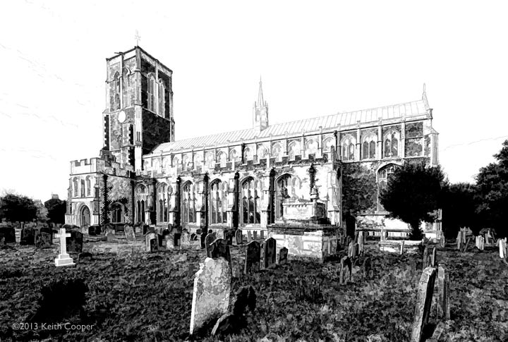 Pencil sketch style image, St Edmund's, Southwold