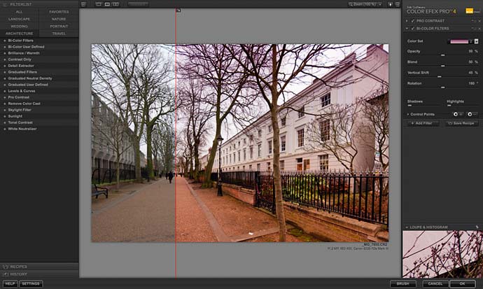 split view showing bicolor filter effect