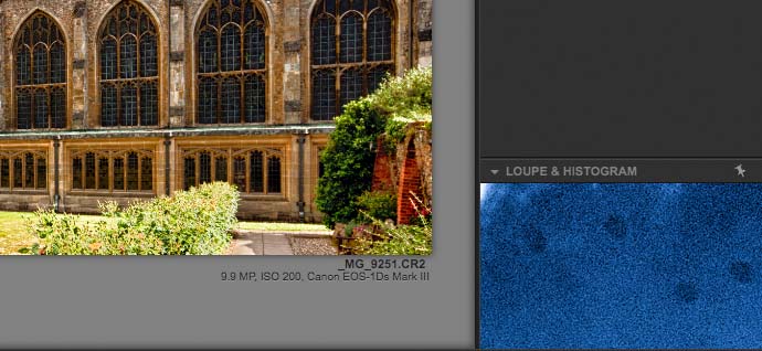 dust spots and noise in the blue sky area of a photo