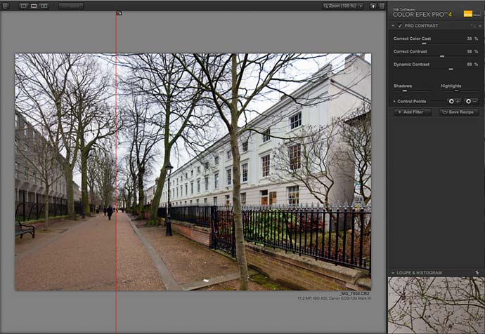 adjustable split view of filter effect