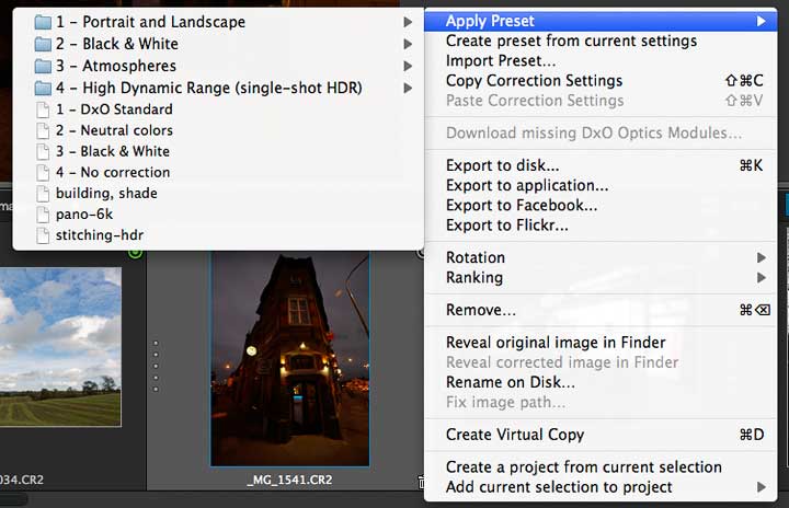 image pprocessing preset options