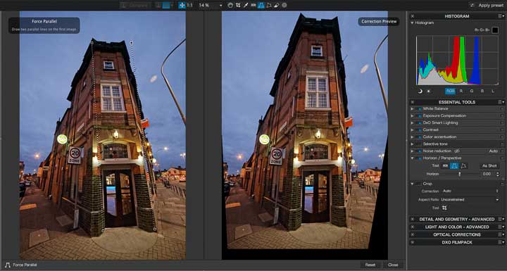 partial correction of image distortion