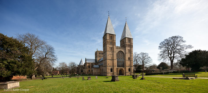 cropped view of Southwell Minster using lens at 11mm