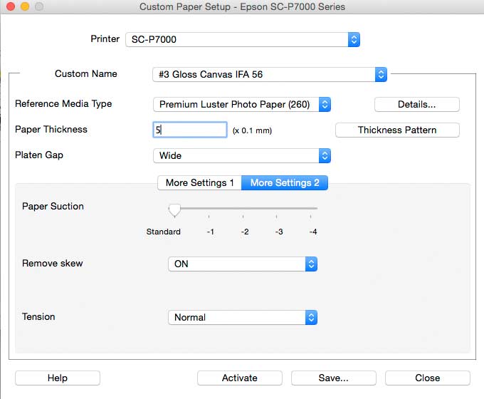 custom paper setup dialog