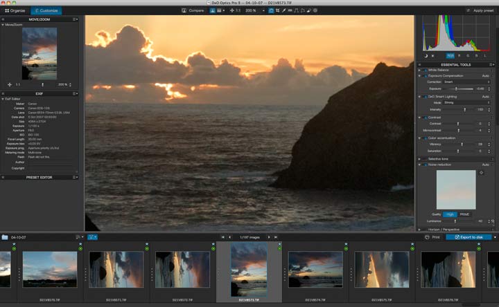 file processing with DxO Optics Pro