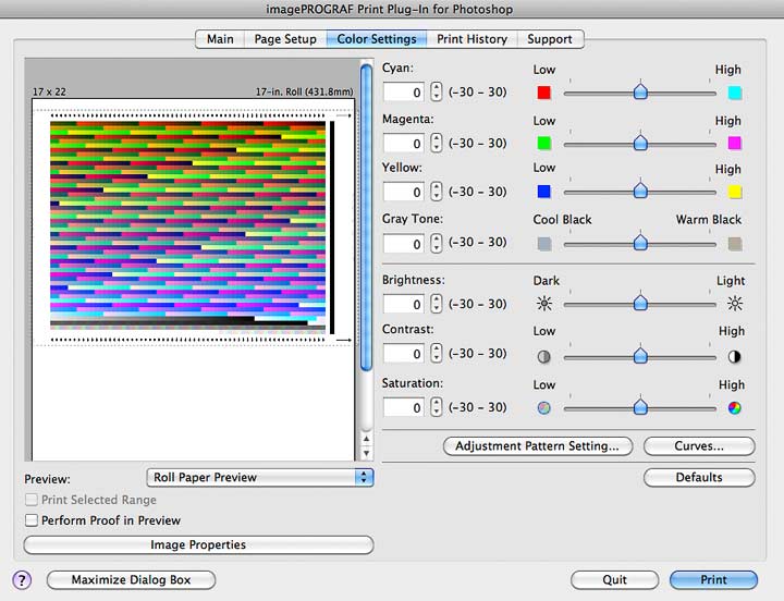 color ssettings page for plugin