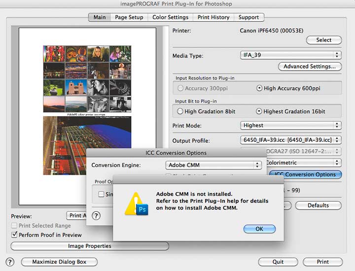 64 bit mode, no Adobe CMM