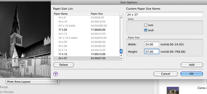 list of custom paper sizes