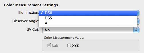 colour measurement settings