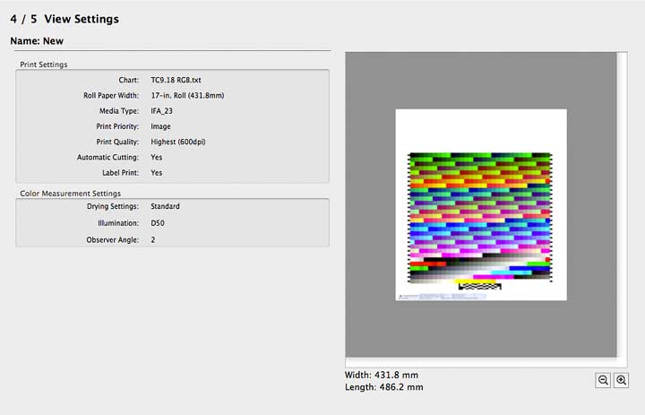 checking profile print and measurement settings