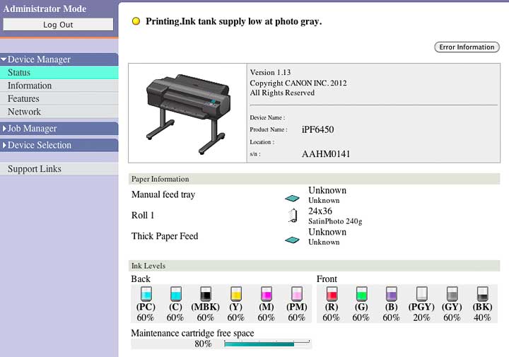 web display for printer