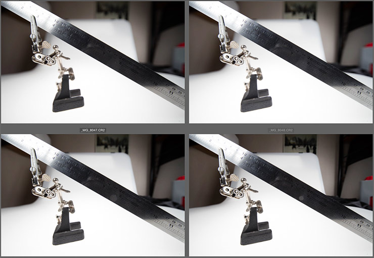 close up views of ruler at different apertures