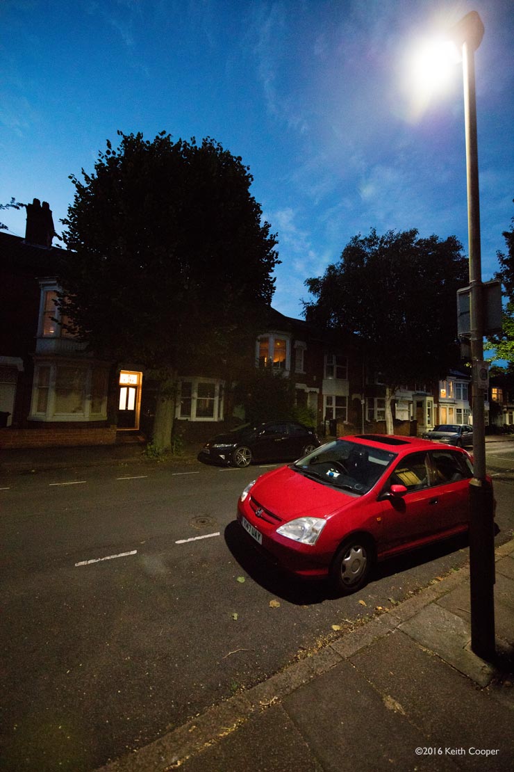 street light and car