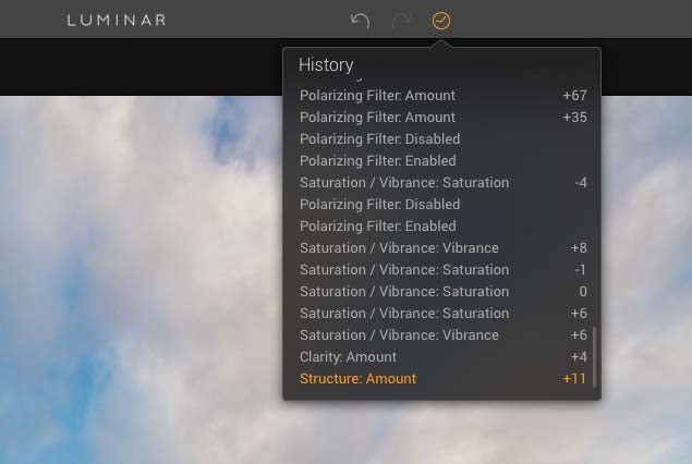 image editing history display