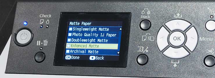 selecting paper type that is loaded