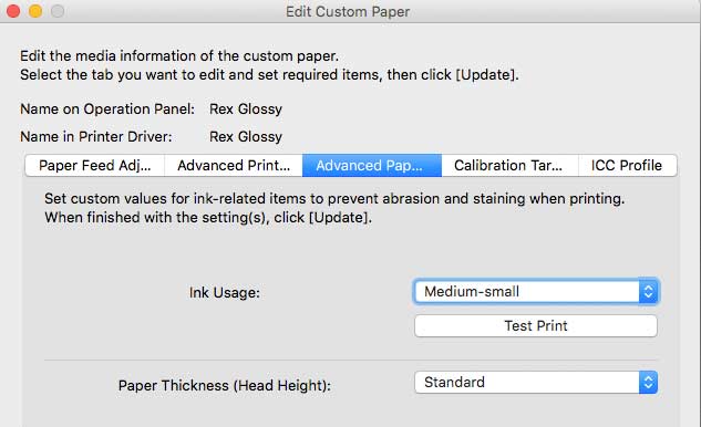 ink usage settings