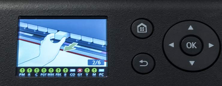 screen showing ink change procedure