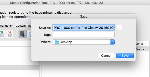 exporting media settings file