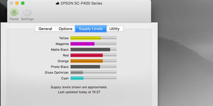 ink levels after printing profiling targets