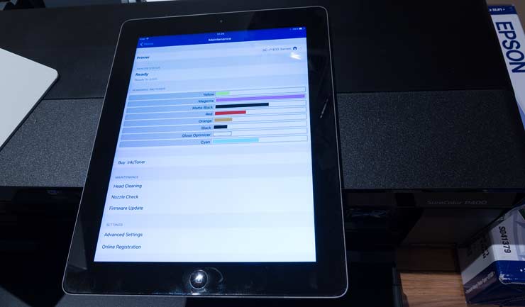 ipad showing printer ink levels