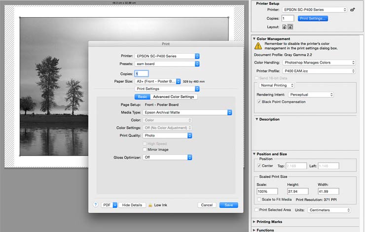 print setup for printing onto poster board