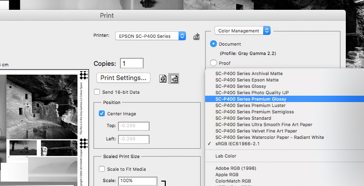 installed Epson icc profiles