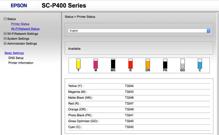 supply details on printer web page