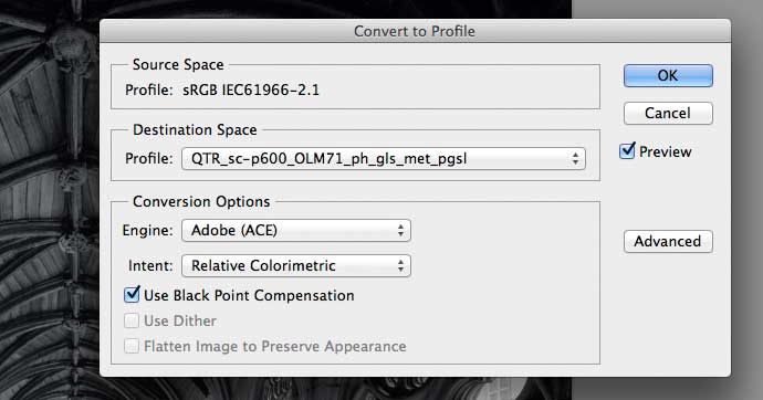 converting image to a destination profile