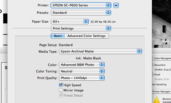 Printer driver setting for ABW mode printing