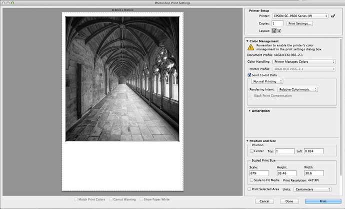 printing a black and white image from Photoshop
