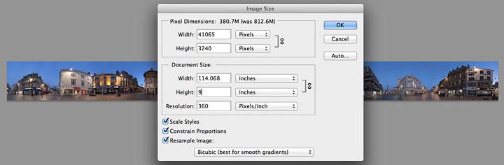 creating panoramic image at a size to print