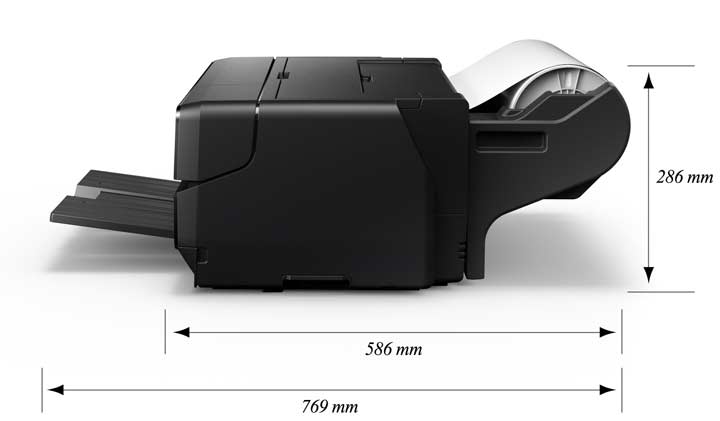 printer dimensions with roll adapter added