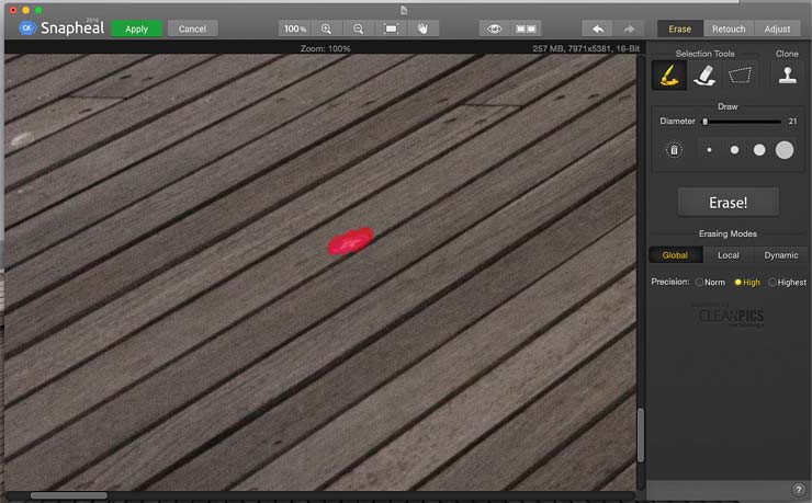 selecting mark on floor to be removed