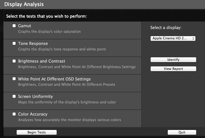 display analysis options