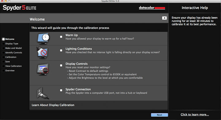 startup settings for calibration process