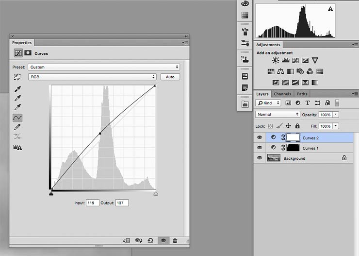 second adjustment layer for lightening parts of image