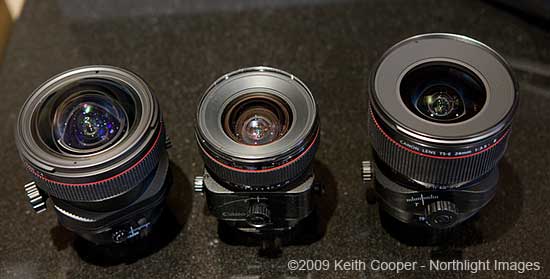 top view of 3 Canon TS-E lenses