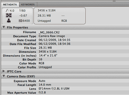 shot_info Shooting info (ACR)