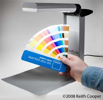 Pantone colour swatches viewed with an Ottlite