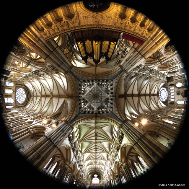 Looking upwards, under the main tower ay Lincoln cathedral