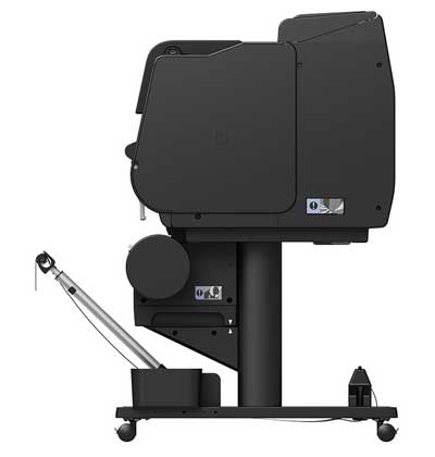 side view of printer with roll take-up unit