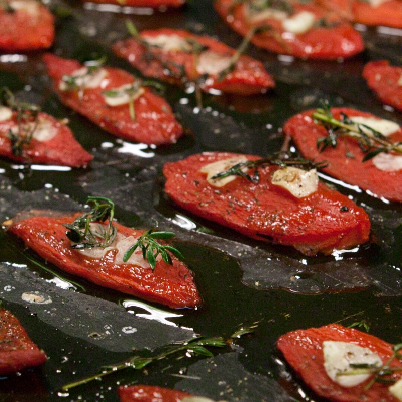 Tray of canapes in kitchen