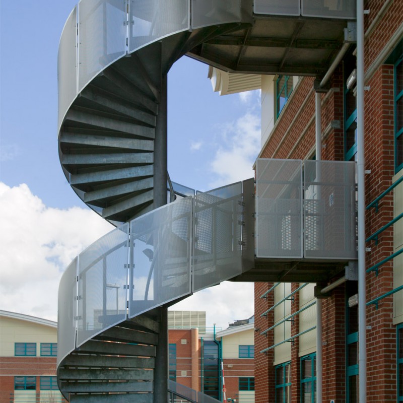 Spiral external fire escape
