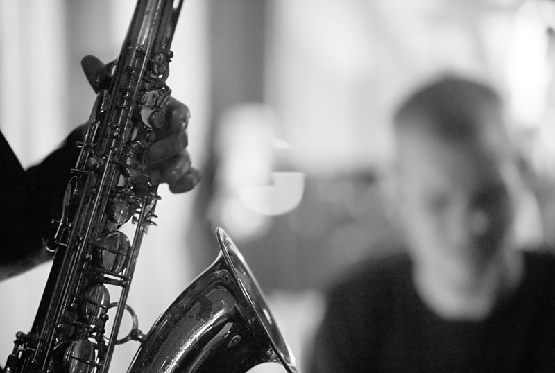 black and white saxophone