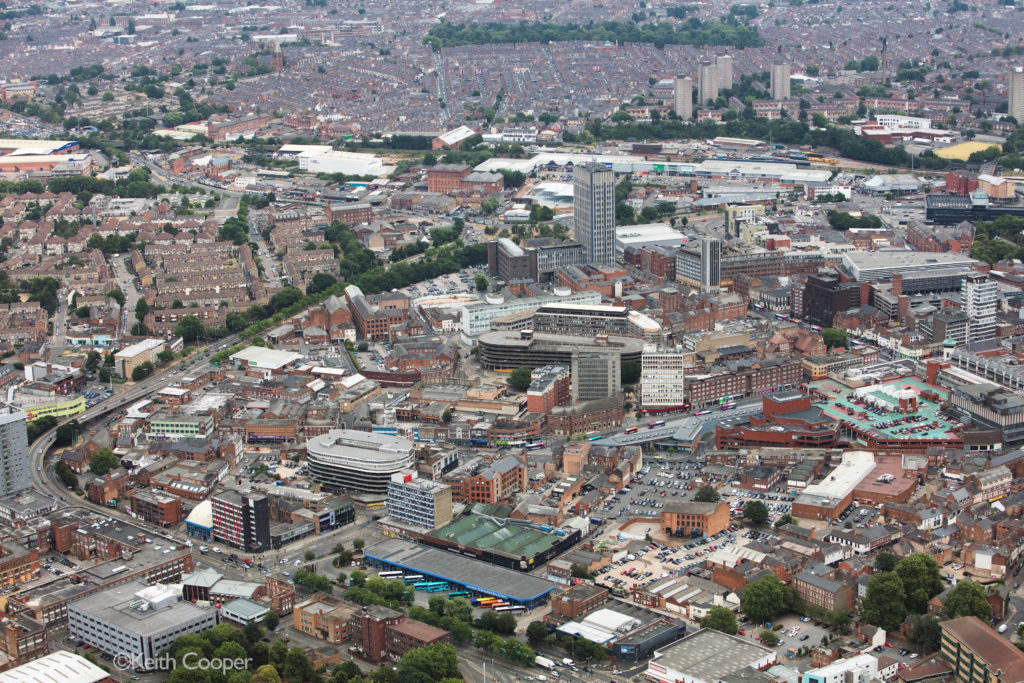 Leicester ring road, looking over city