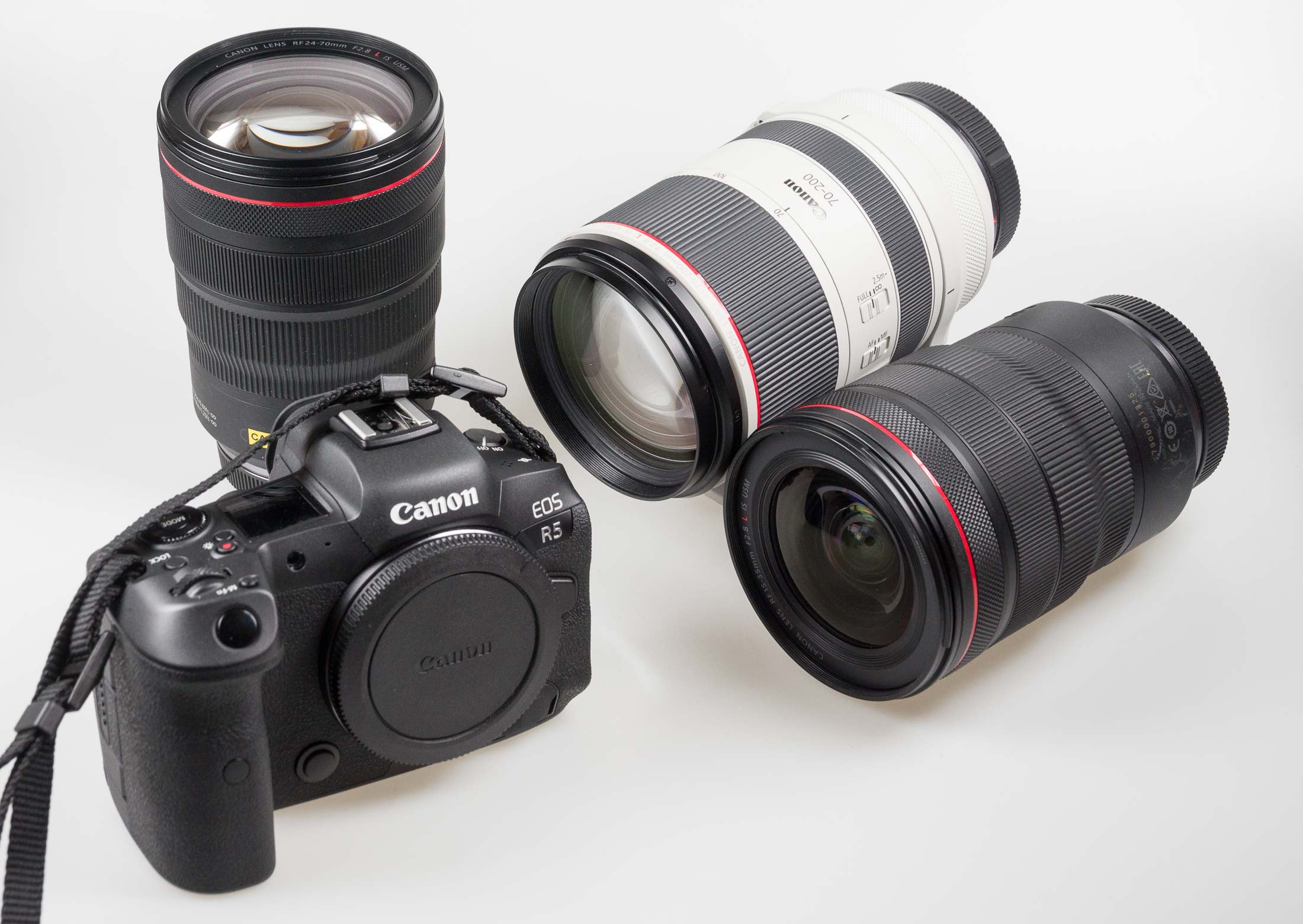 Canon EOS R5 camera and RF lenses